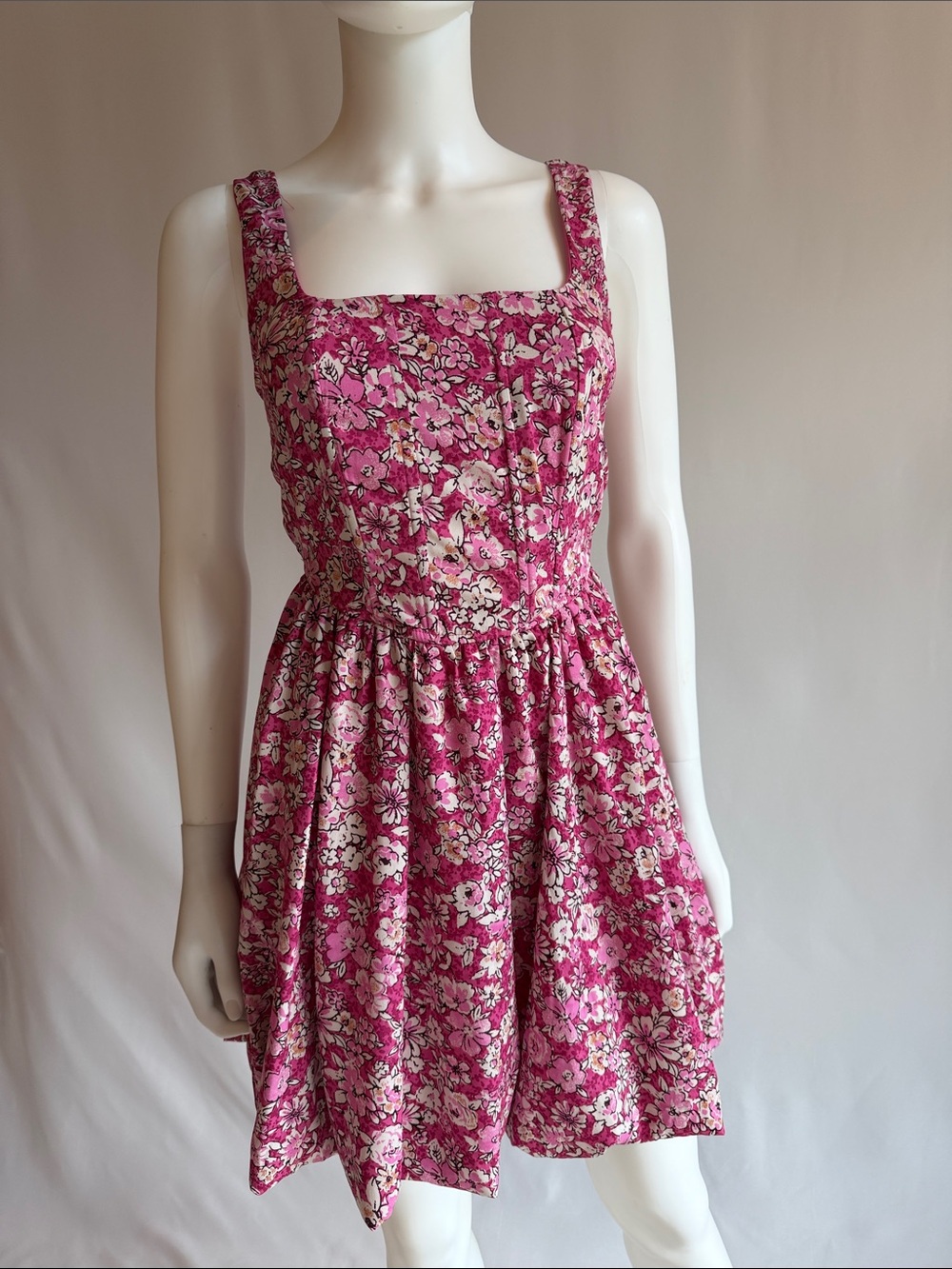 Land of the free Pink Floral Square-Neck Mini bubble skirt Dress